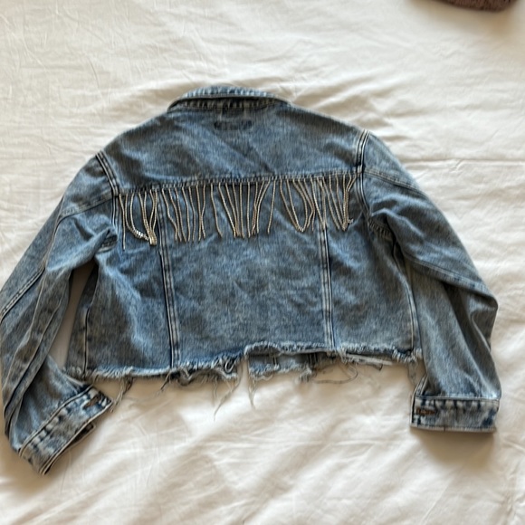 Blue Jean jacket faux diamond fringe detailing size M - Picture 11 of 14